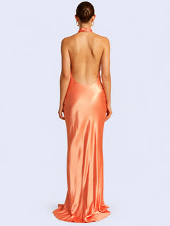 Robe maxi col montant sans manches dos nu en satin l Satin Lifestyle