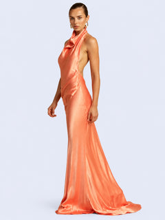 Robe maxi col montant sans manches dos nu en satin l Satin Lifestyle