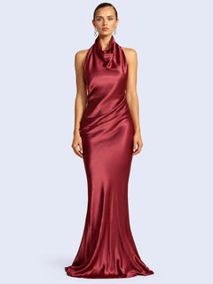 Robe maxi col montant sans manches dos nu en satin l Satin Lifestyle