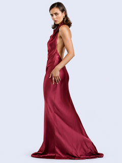 Robe maxi col montant sans manches dos nu en satin l Satin Lifestyle
