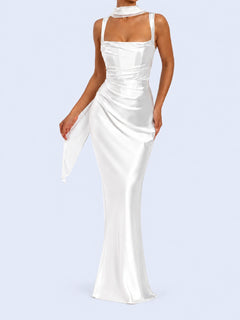 Robe maxi moulante dos nu à lacets en satin | Satin Lifestyle