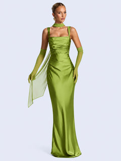 Robe maxi moulante dos nu à lacets en satin | Satin Lifestyle