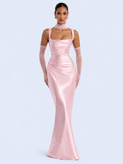 Robe maxi moulante dos nu à lacets en satin | Satin Lifestyle
