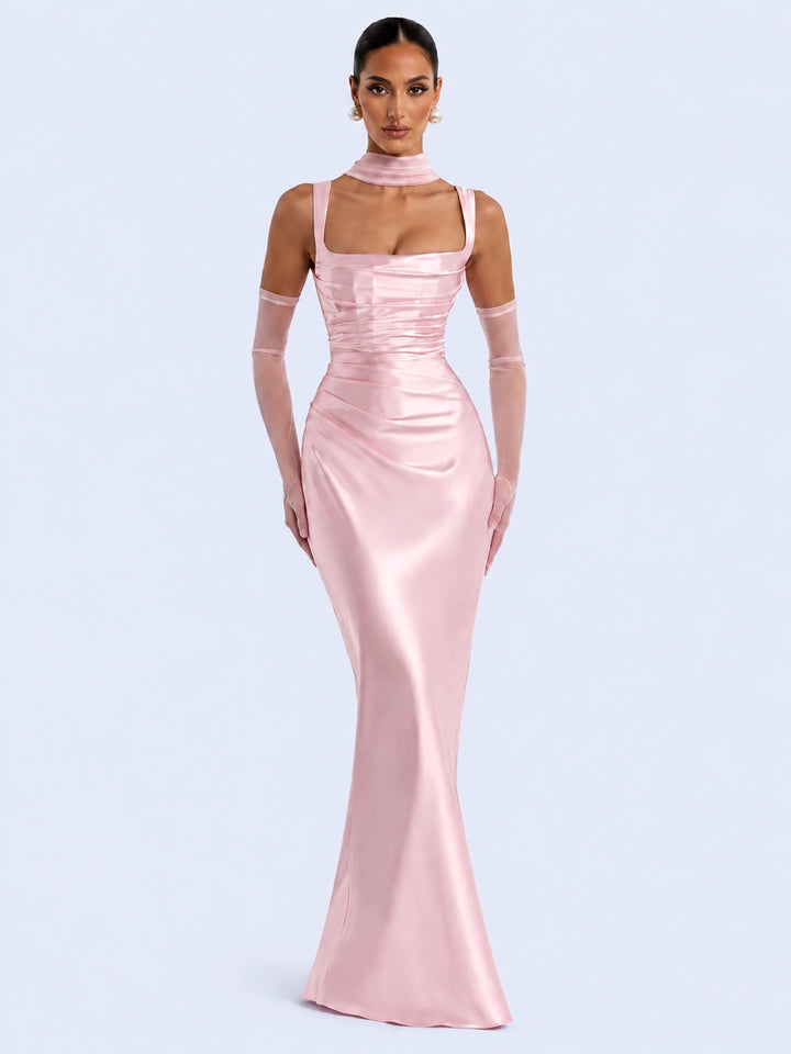 Robe maxi moulante dos nu à lacets en satin | Satin Lifestyle