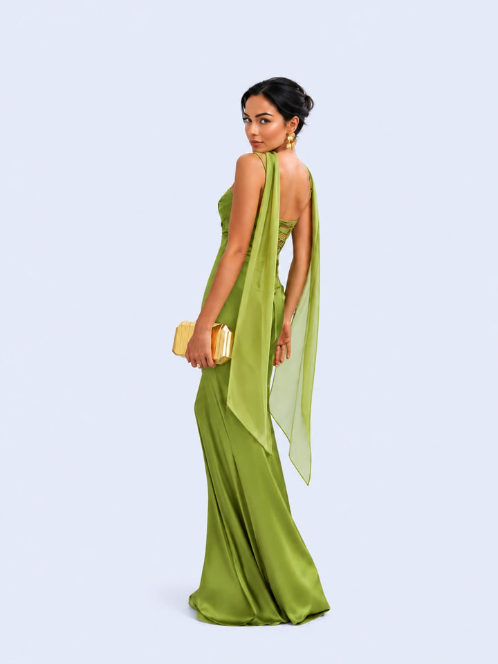 Robe maxi moulante dos nu à lacets en satin | Satin Lifestyle