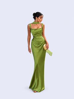 Robe maxi moulante dos nu à lacets en satin | Satin Lifestyle
