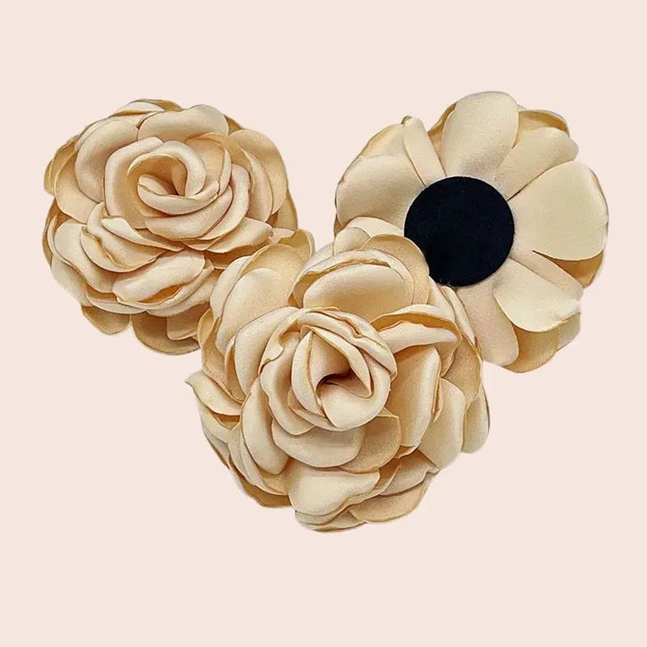 Roses ouvertes artificielles en satin de soie champagne