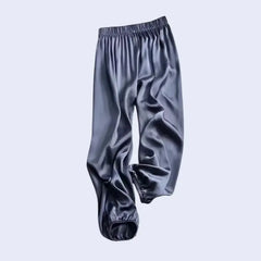 Sarouel brillant chevilles en satin bleu acier