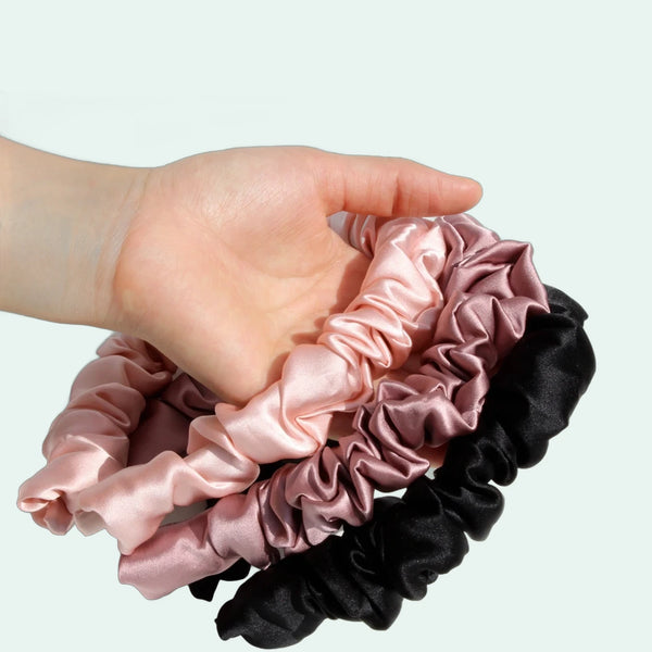 Serre-tête large plissé en pure soie 19 mommes | Satin Lifestyle