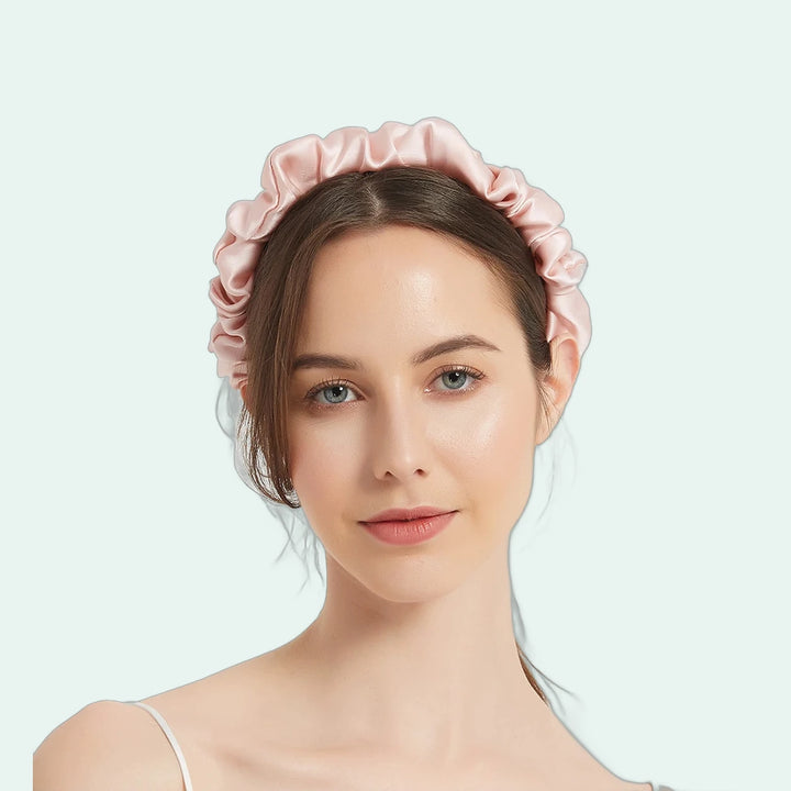 Serre-tête large plissé en pure soie 19 mommes | Satin Lifestyle