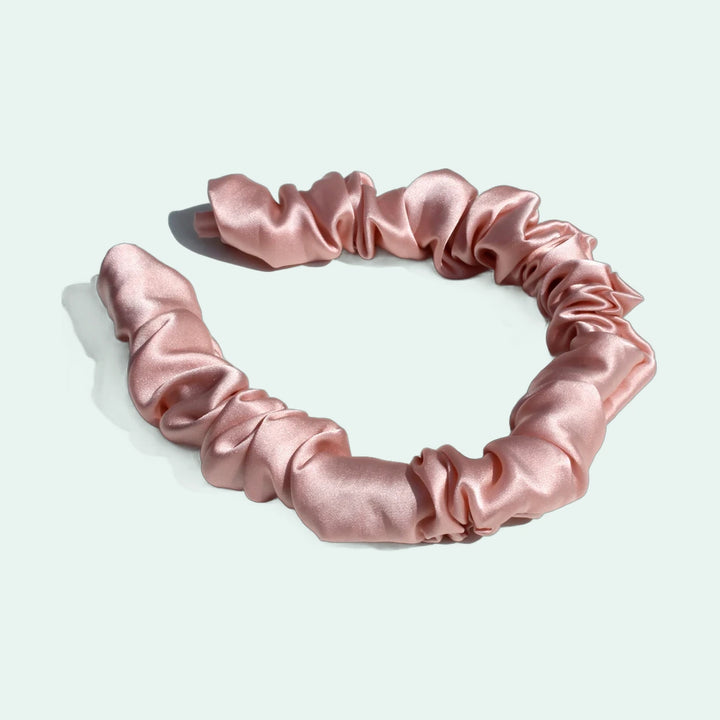 Serre-tête large plissé en pure soie 19 mommes | Satin Lifestyle