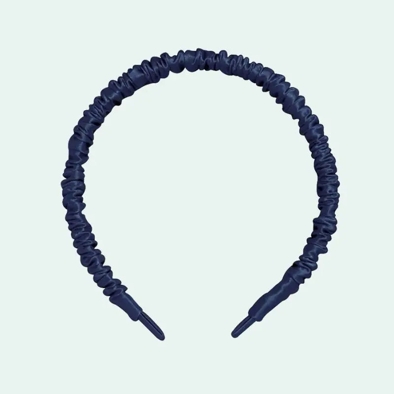 Serre-tête uni plissé en soie de mûrier bleu marine