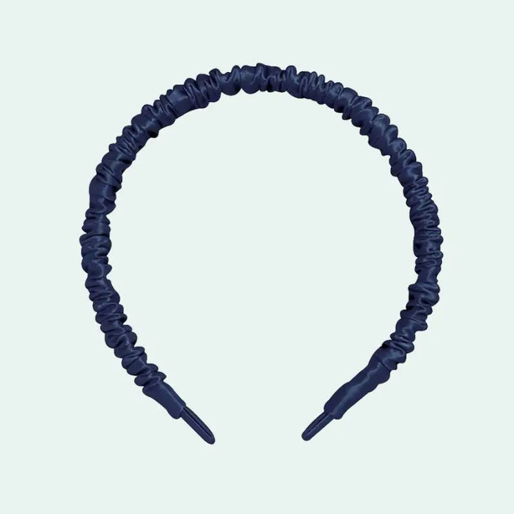 Serre-tête uni plissé en soie de mûrier bleu marine