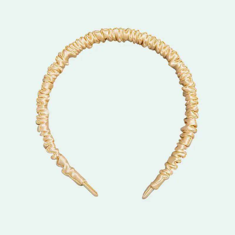 Serre-tête uni plissé en soie de mûrier champagne