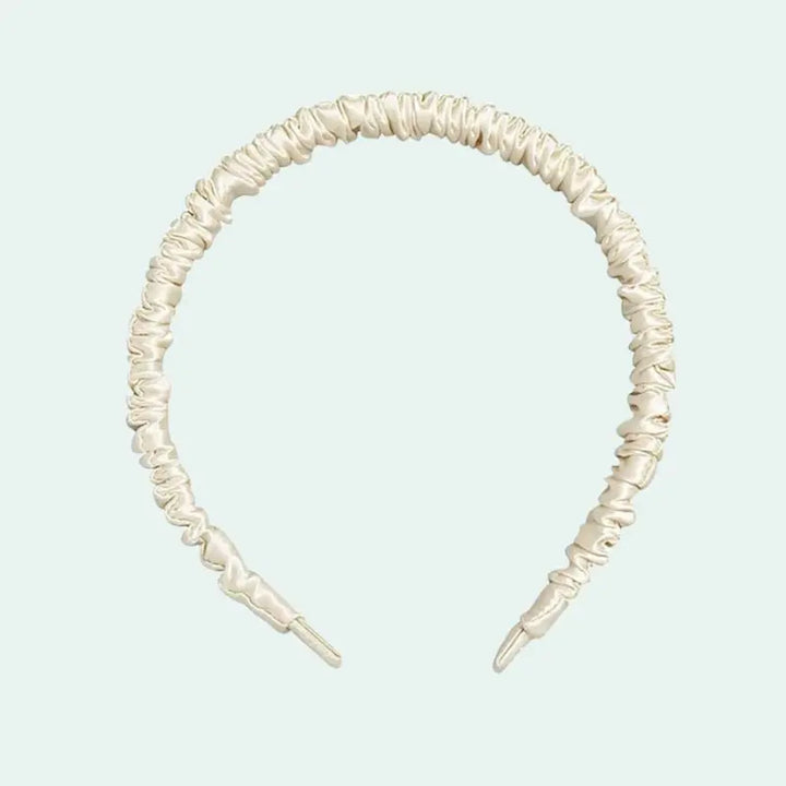 Serre-tête uni plissé en soie de mûrier crème