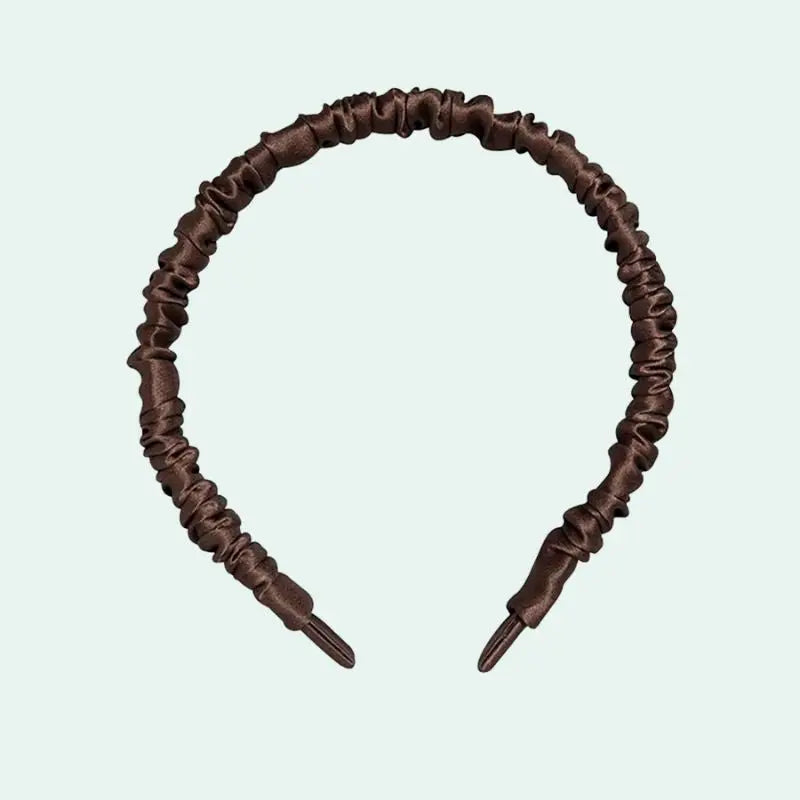 Serre-tête uni plissé en soie de mûrier marron