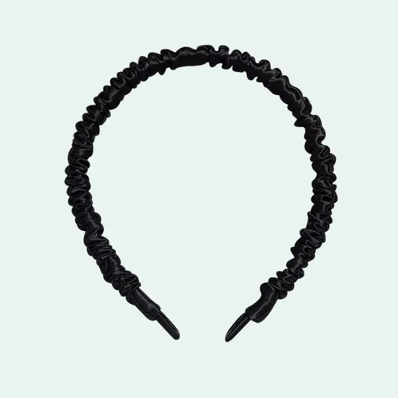 Serre-tête uni plissé en soie de mûrier noir