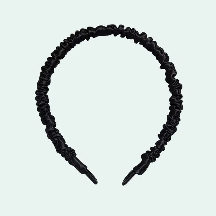 Serre-tête uni plissé en soie de mûrier noir