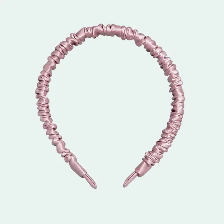 Serre-tête uni plissé en soie de mûrier rose foncé