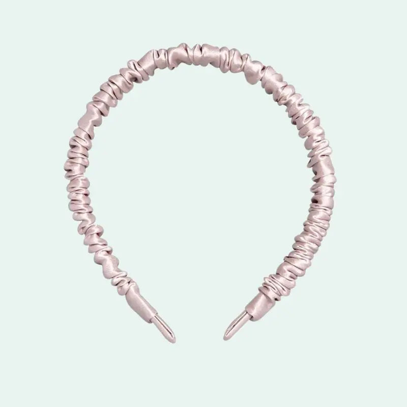 Serre-tête uni plissé en soie de mûrier rose