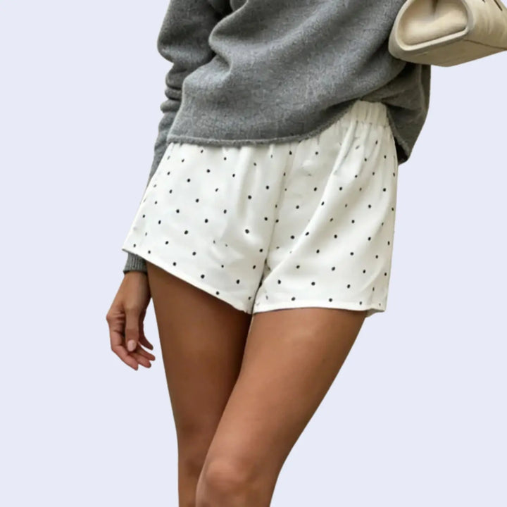Short blanc à pois noirs en satin l Satin Lifestyle