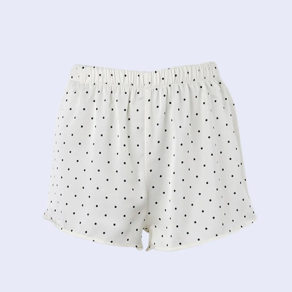 Short blanc à pois noirs en satin l Satin Lifestyle