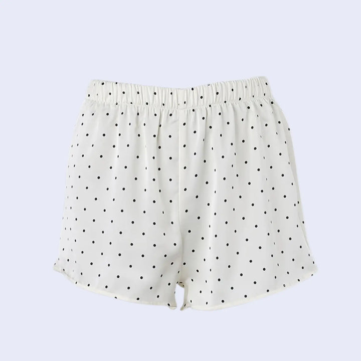 Short blanc à pois noirs en satin l Satin Lifestyle