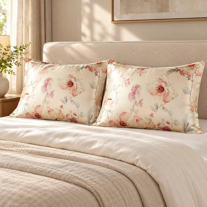 Taie rectangulaire florale en soie | Satin Lifestyle