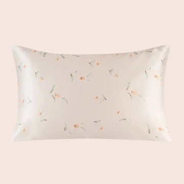 Taie d’oreiller en soie fleuri discret ivoire
