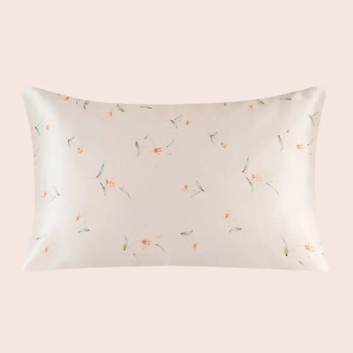 Taie d’oreiller en soie fleuri discret ivoire