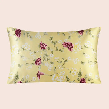 Taie d’oreiller en soie floral jaune et rouge