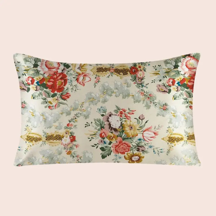 Taie d’oreiller en soie floral romantique multicolore