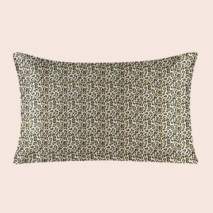 Taie d’oreiller en soie léopard beige et noir