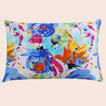 Taie d’oreiller en soie peinture florale multicolore